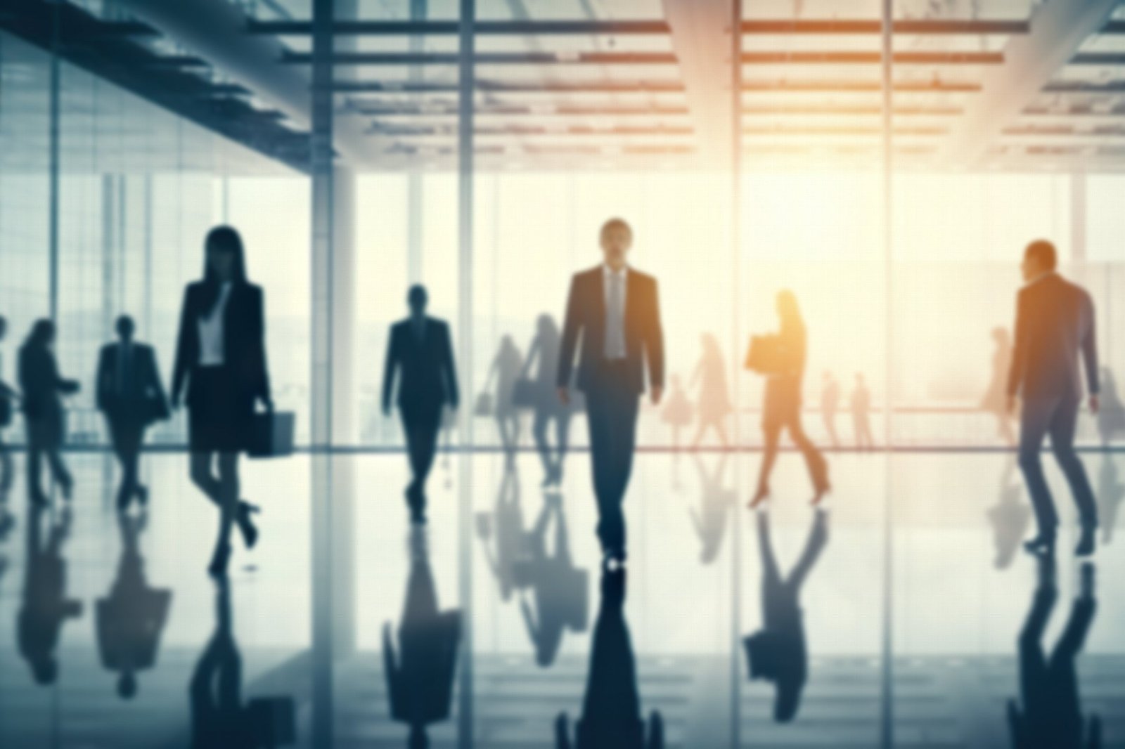 Business leaders moving through a contemporary office