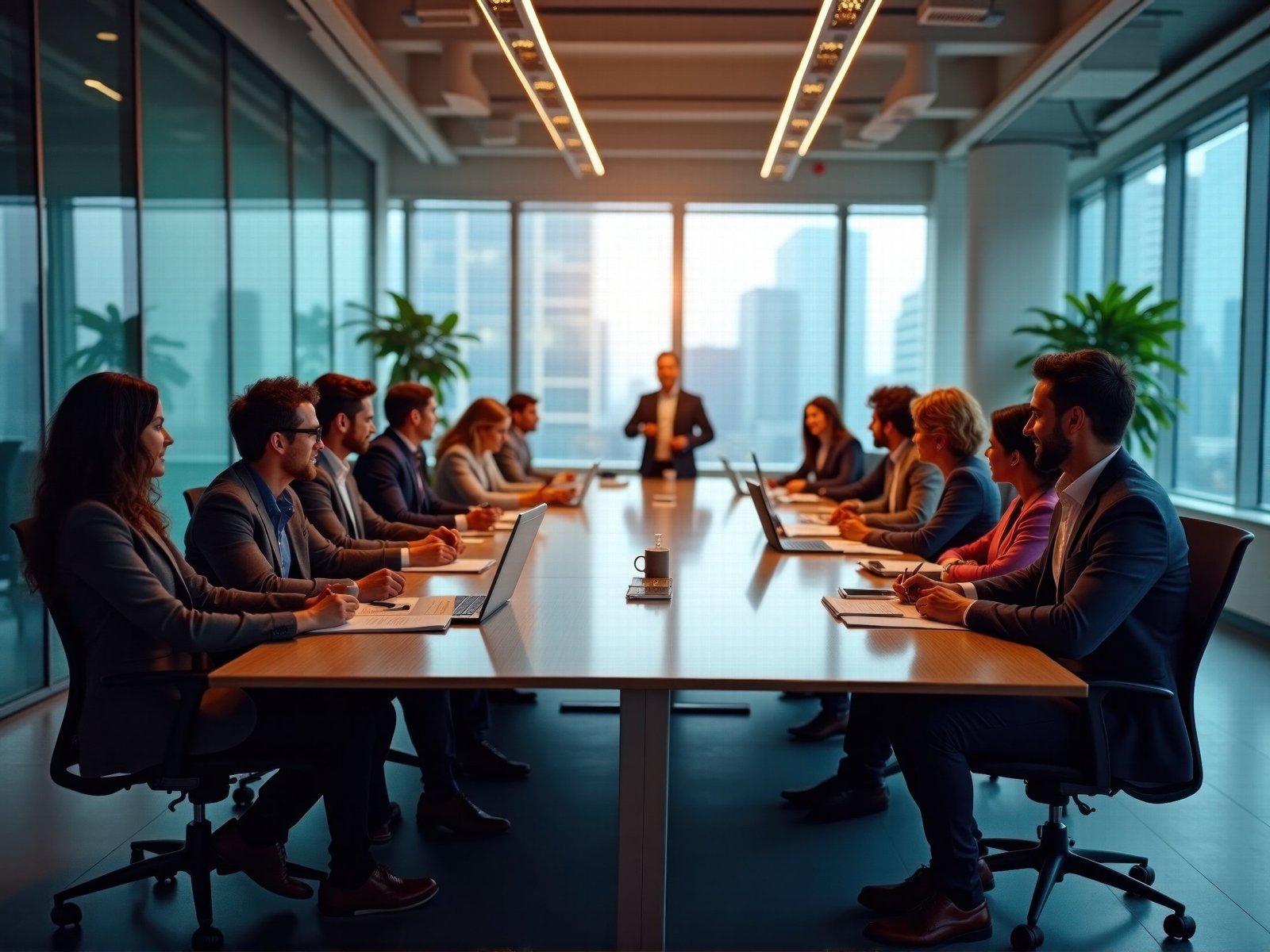 A leadership team gathered around a boardroom table